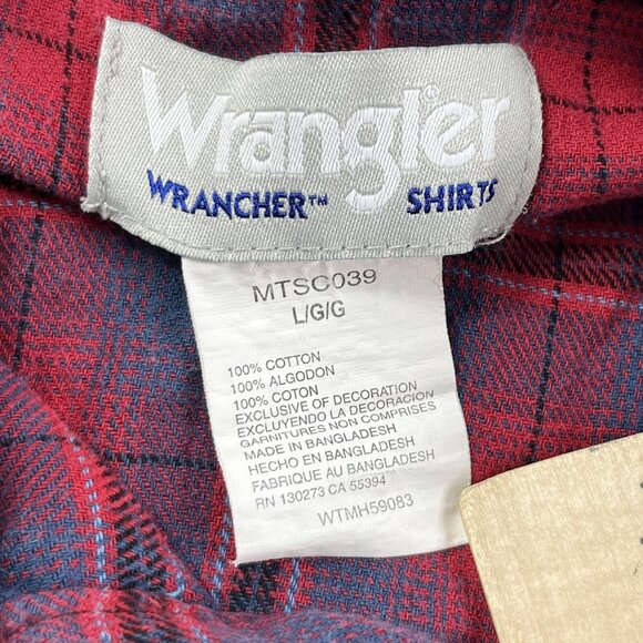 Wrangler Wrancher Pearl Snap Shirt Men Large Red Plaid Flannel Long Sleeve Ranch - Picture 3 of 8